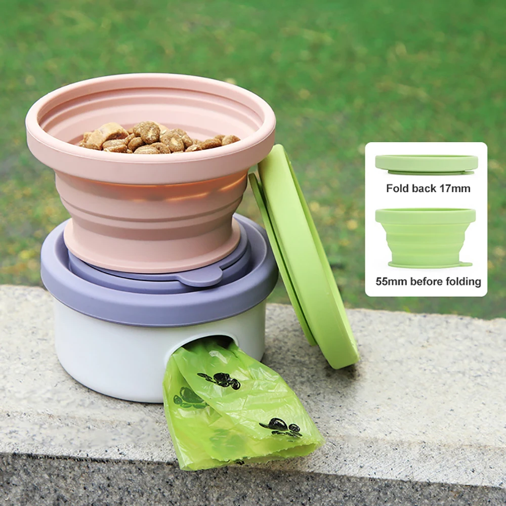 Combination Portable Case Folding Pet Bowl Food Grade Silicone Walk The Dog Feeder Water Bottle Pet Accessories