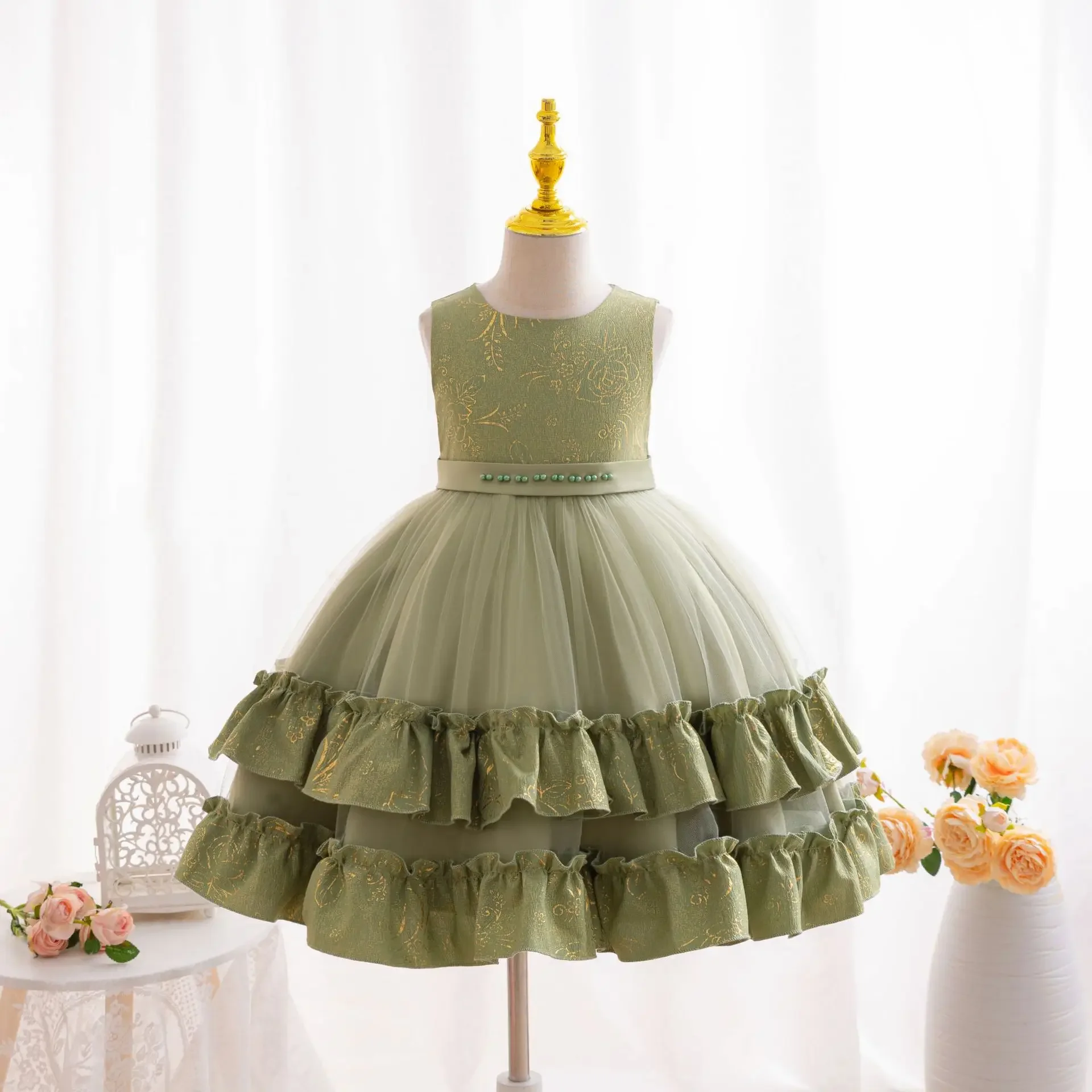 Girls Party Dresses with Bag Green Long Sleeve Coat Girl Kid's Dress Lace Princess Children 2 pcs Set 2-8 Years