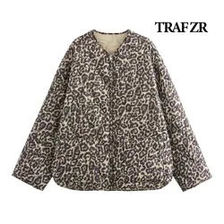 TRAF ZR Snow Parka Vintage Leopard Print Padded Coat Warm Woman Winter Coats Elegant Luxury Women's Coat American Retro Parka