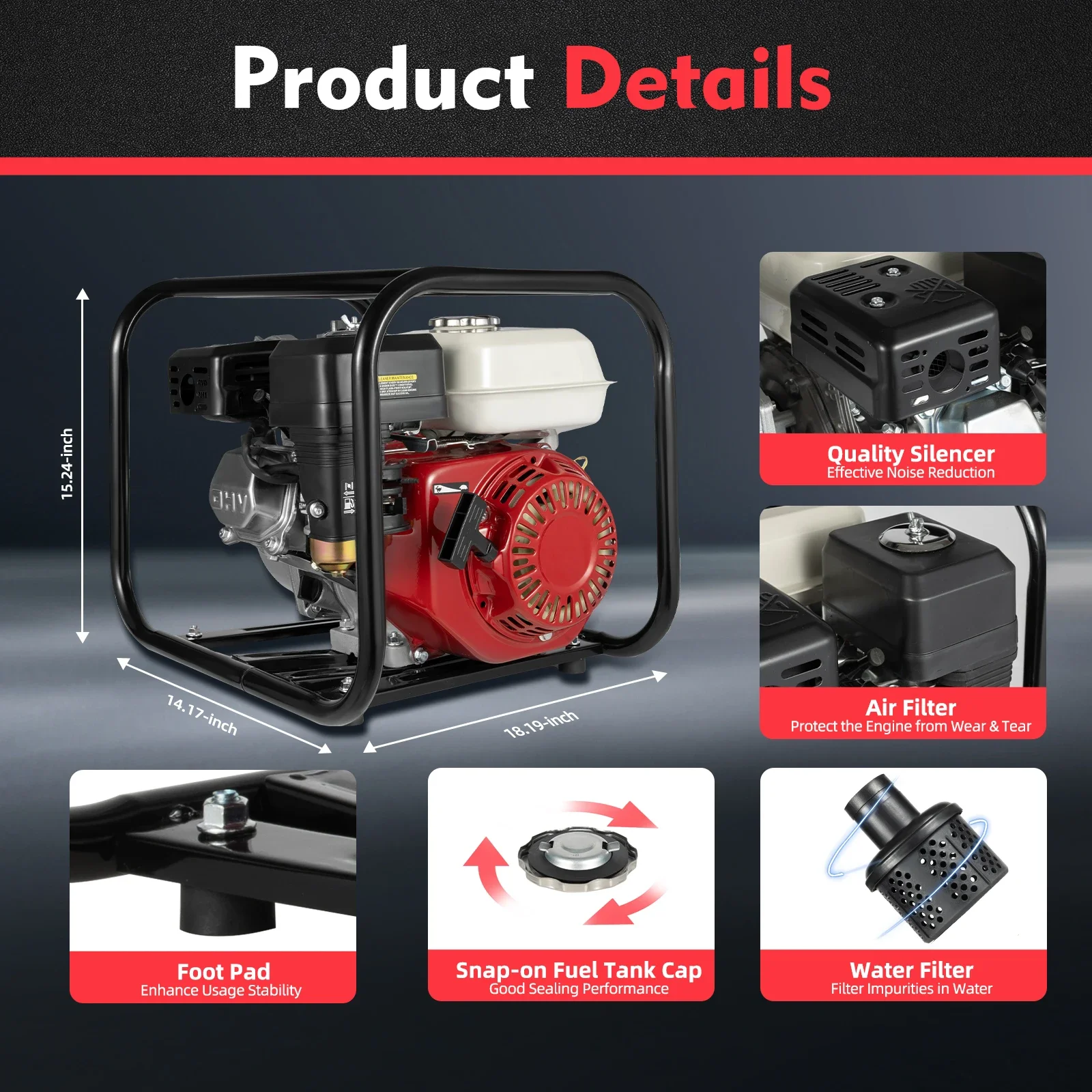 For 210CC 6.5HP 4 Stroke Gasoline Water Pump Petrol Transfer Pump Irrigation Pump  Forestry Equipment