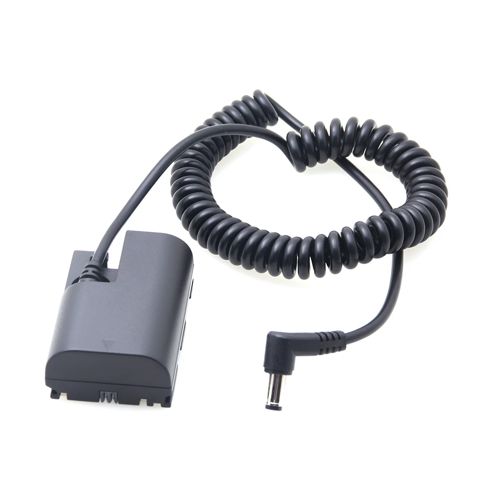 LP-E6 Dummy Battery Coupler Adapter with DC Male Connector Power Coiled Spring Cable for Canon 7D 5D Mark IV III II 80D 70D LPE6