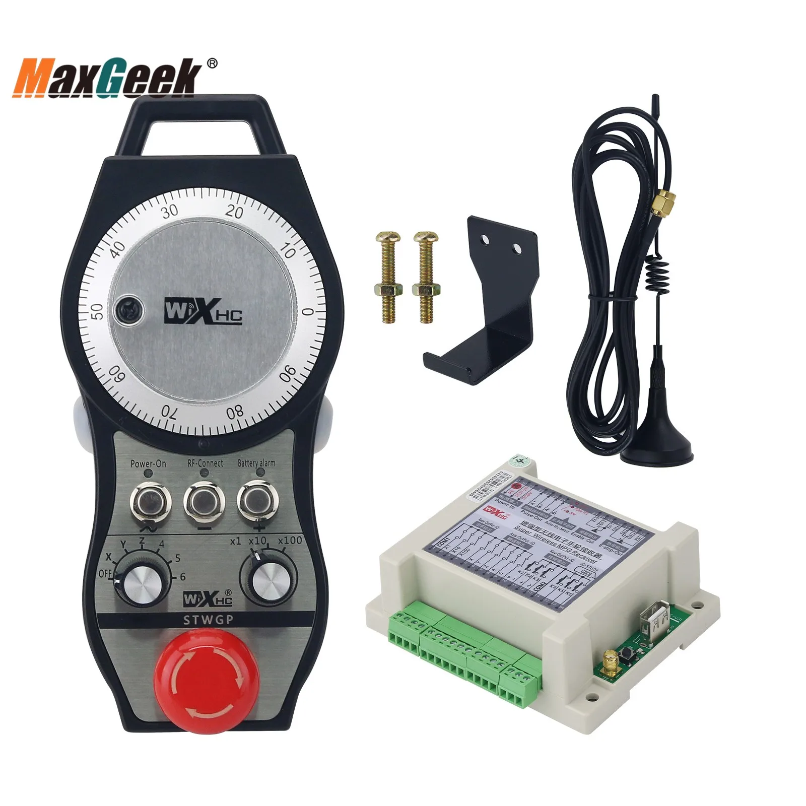 Maxgeek STWGP 6-Axis CNC MPG Wireless Handwheel E-Stop Manual Pulse Generator + Receiver for SIEMENS MITSUBISHI FANUC FAGOR