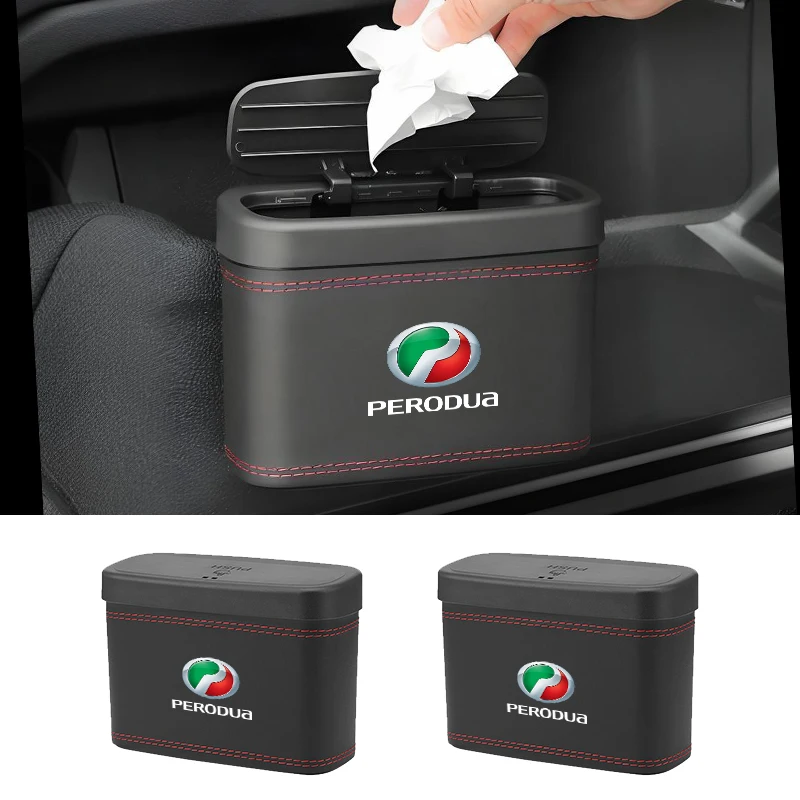 Caja de almacenamiento de presión hacia abajo para coche, cubo de basura de cuero PU para vehículo, caja de almacenamiento colgante para puerta para Perodua Myvi Axia Alza Kancil Rusa Kembara