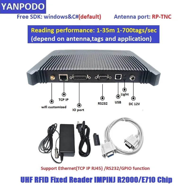 Imagem -02 - Yanpodo Leitor Fixo Rfid Uhf de Longo Alcance Chip 135m Iminj R2000 E710 Alto Desempenho Sdk Livre Armazém Rastreamento