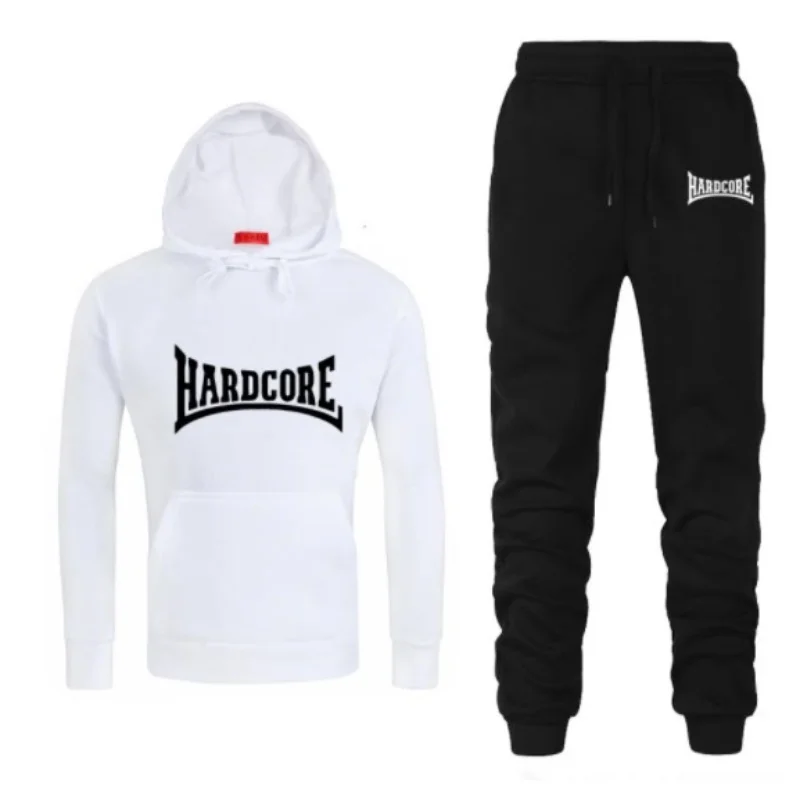 Terno esportivo hardcore com capuz masculino, capuz e calças, terno de jogging casual, capuz de lã, roupa esportiva unissex, máx