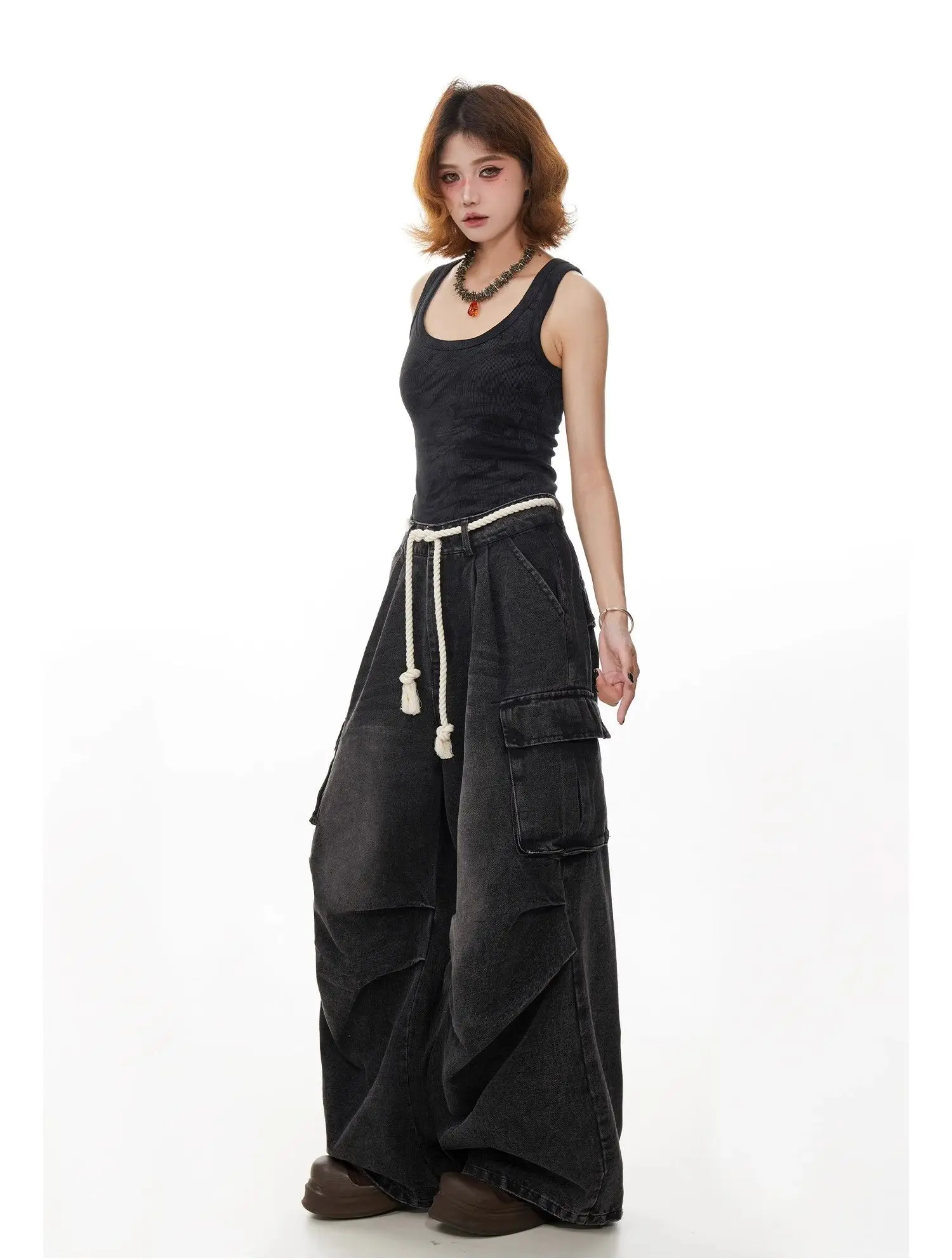 Y2K Retro Women Workwear Jeans High Waist Wide Leg Pants 90S Vintage Baggy Denim Trousers for Autumn Winter Streetwear