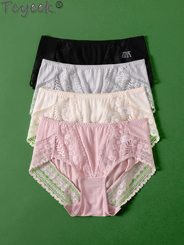 

Tcyeek 100% Mulberry Silk Women Panties Lace Sexy Panties High Quality Thin Underpants for Woman Summer Calzones Para Mujer