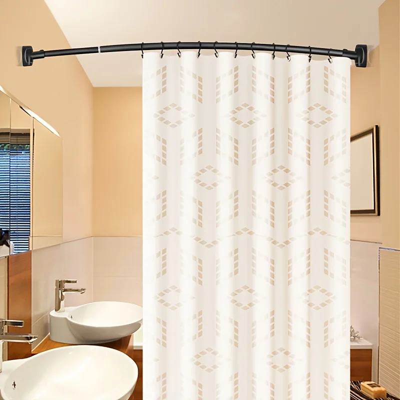 

1Set 48-72 Inches Adjustable Arched Curved Shower Curtain Rod Rustproof Expandable Stainless Steel Shower Rod Need To Drill Tel