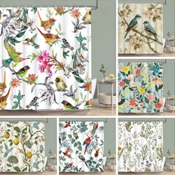 Vintage Floral Colourful Bird Shower Curtain Watercolour Painting Art Creative Home Polyester Shower Curtains Bathroom Decor