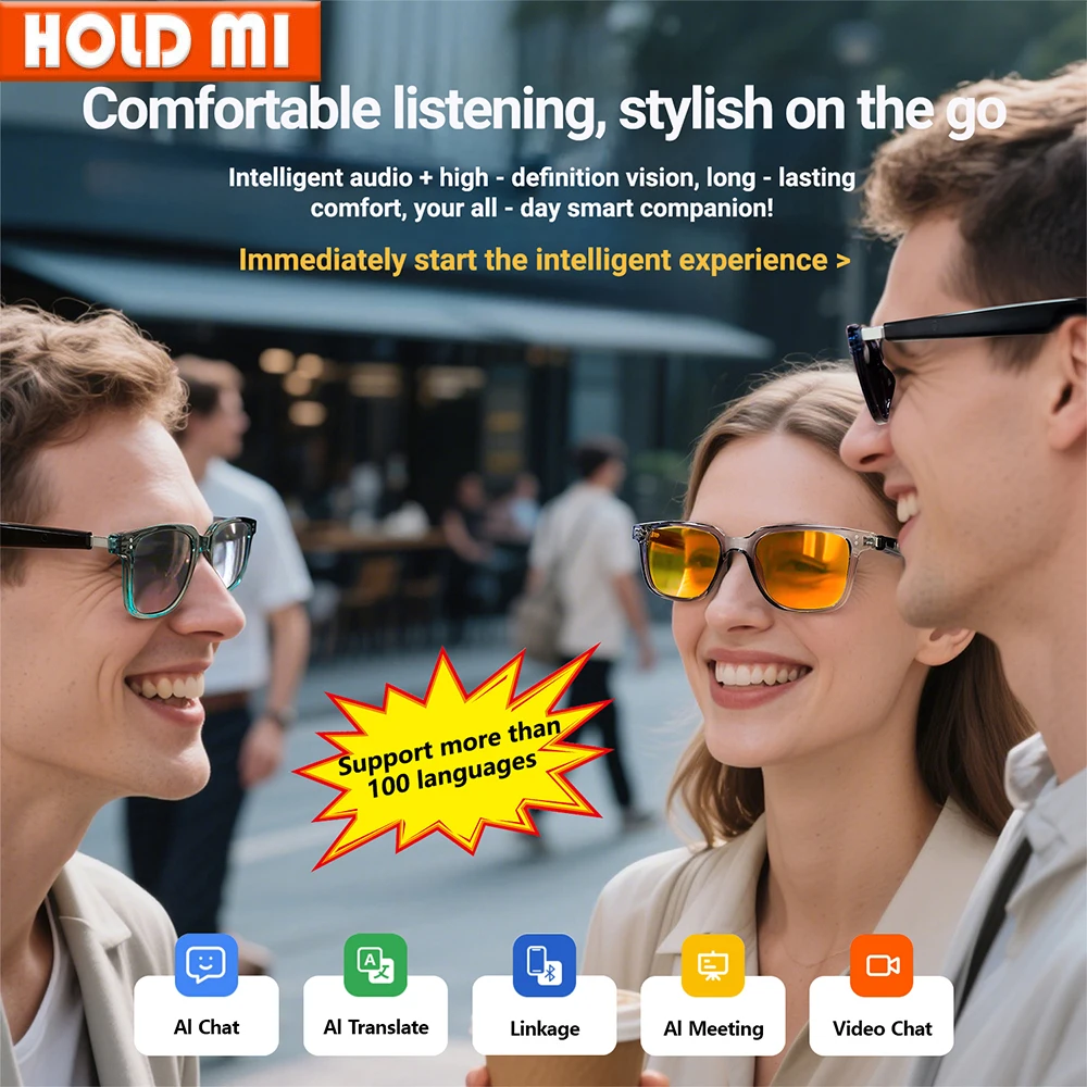 

Smart Glasses AI translation 100+ Languages Make Receive Calls Music Calling Noise Reduction Light BT TWS Glasses Men Women