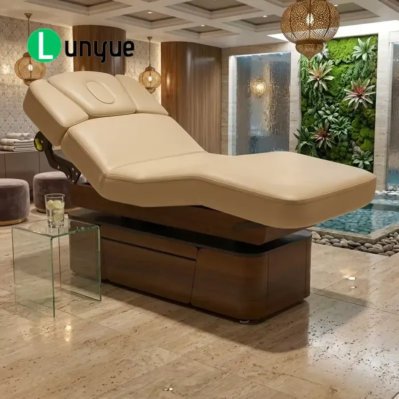 Electric Beauty Bed Double Column Facial Massage Table Adjustable Height Reclining Spa Treatment Chair with Headrest for