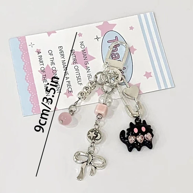 

Y2K Keychain with Black Cat Kitten Pendant, Bag Decor, Car Key Ring, & Headphone Case Charms