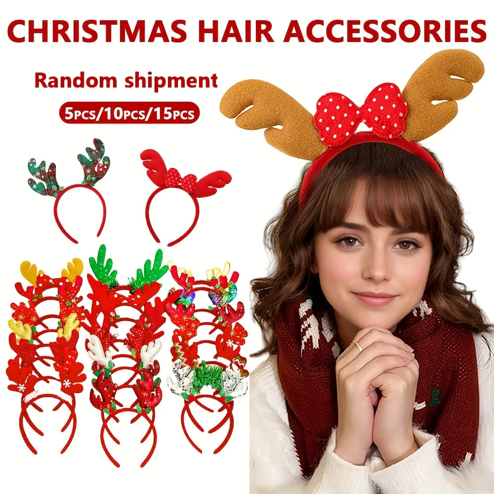 5/10/15 Pieces Random Antler Accessories Headbands Suitable for Girls Christmas Gifts