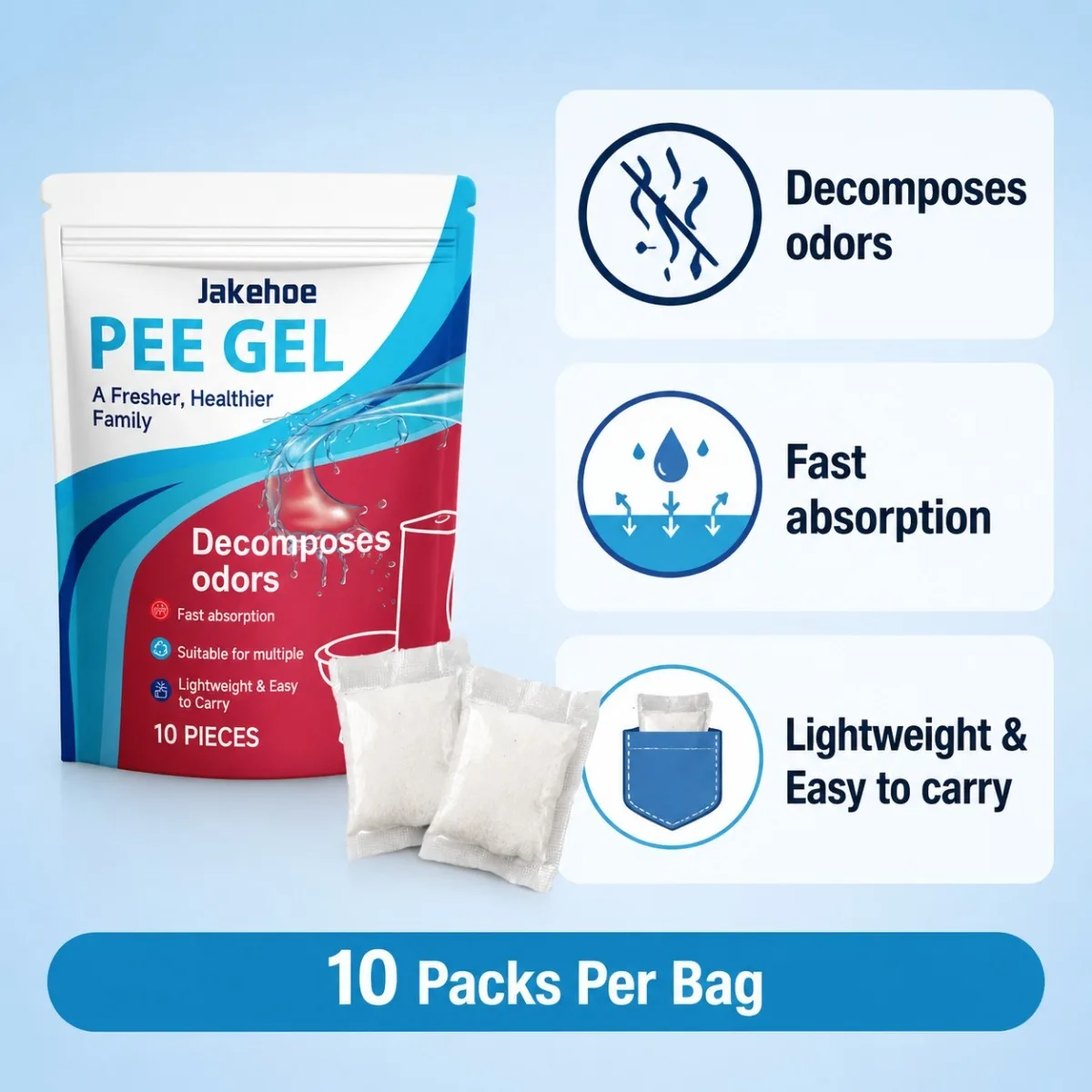 10PCS Pee Gel Urine Absorbent Fast Absorbing Odor Eliminating for Outdoor Travel Camping Emergency Portable Toilet