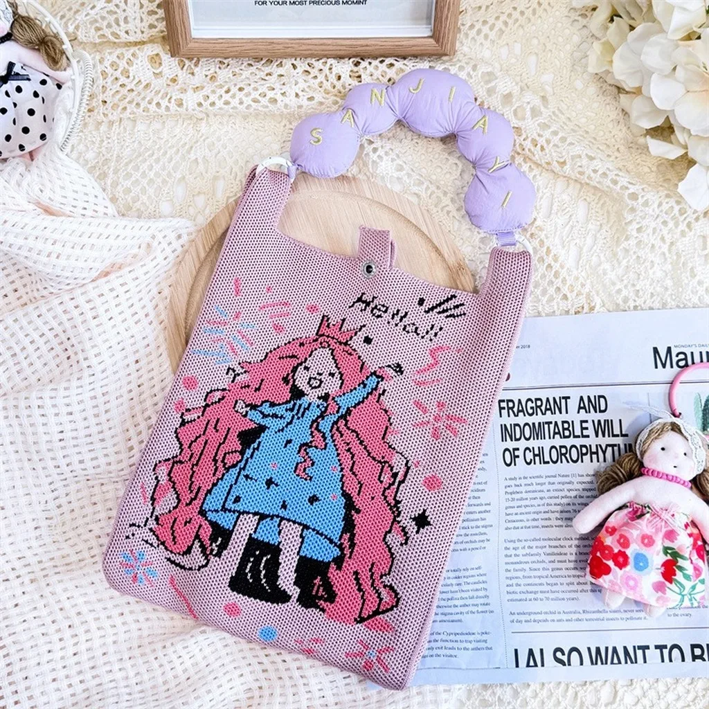 Hand Carry Bag Cute Phone Bag Knitted Mini Phone Bag Compact For Daily Outings Hand Carry Shoulder Carry