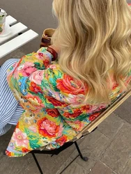 Dames Gewatteerd Jack Met Bloemenprint Vintage Button Down Losse Lichtgewicht Pufferjas Boho Bloem Open Voorkant Gewatteerde Bovenkleding