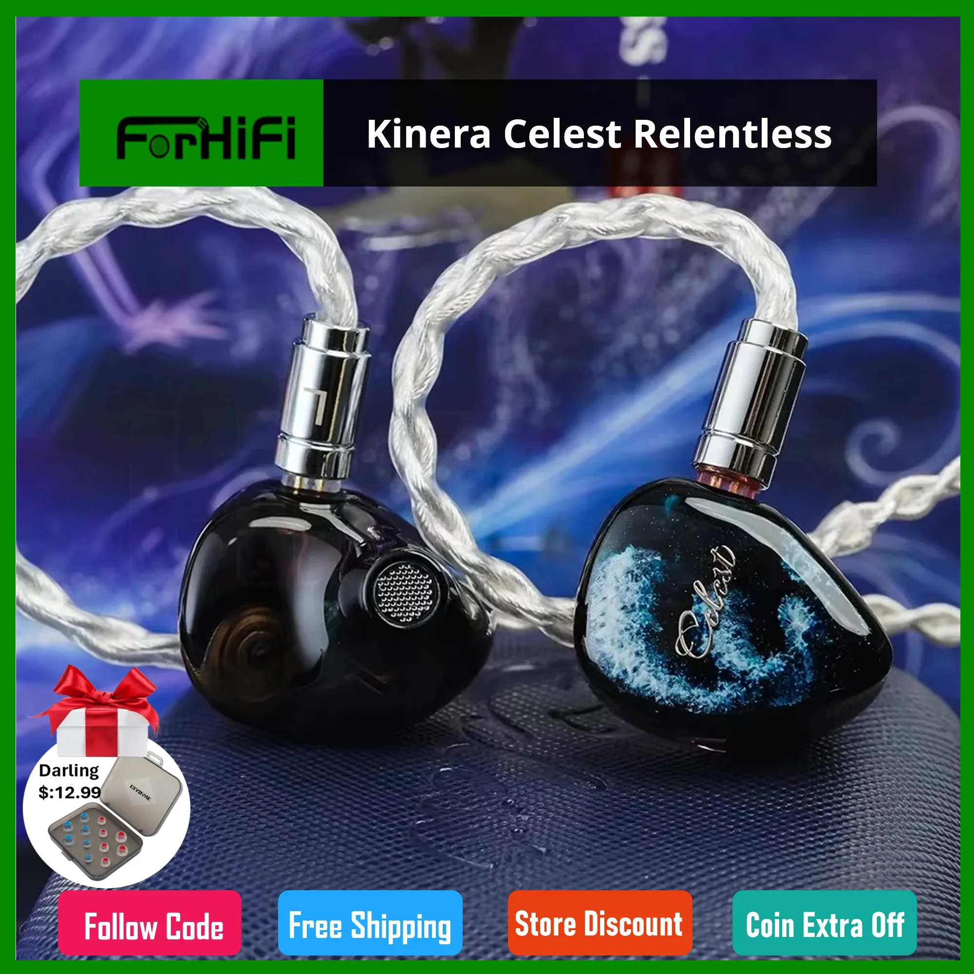 

Kinera Celest Relentless 1DD+6BA Hybrid In-Ear Monitor Earphones Wired Hybrid Headphone with 3.5mm+4.4mm Interchangeable Plugs