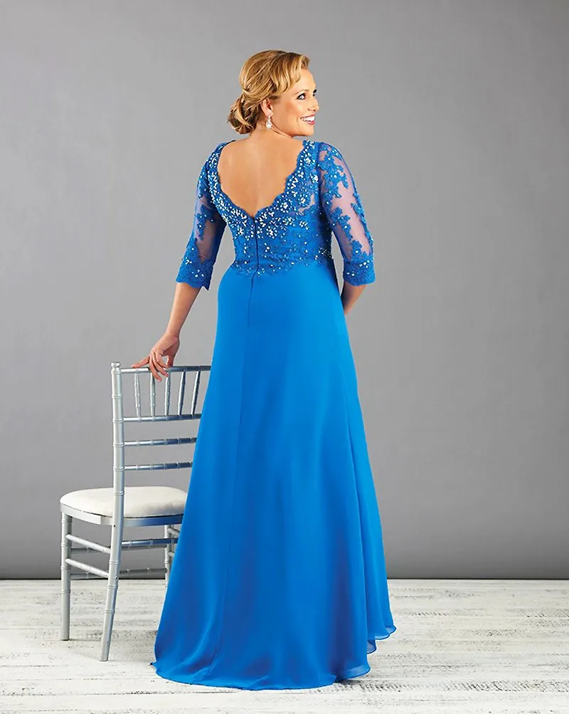 Robe sirène bleue royale pour mère de la mariée, manches 3/4, robe de soirée, robe de mariée personnalisée