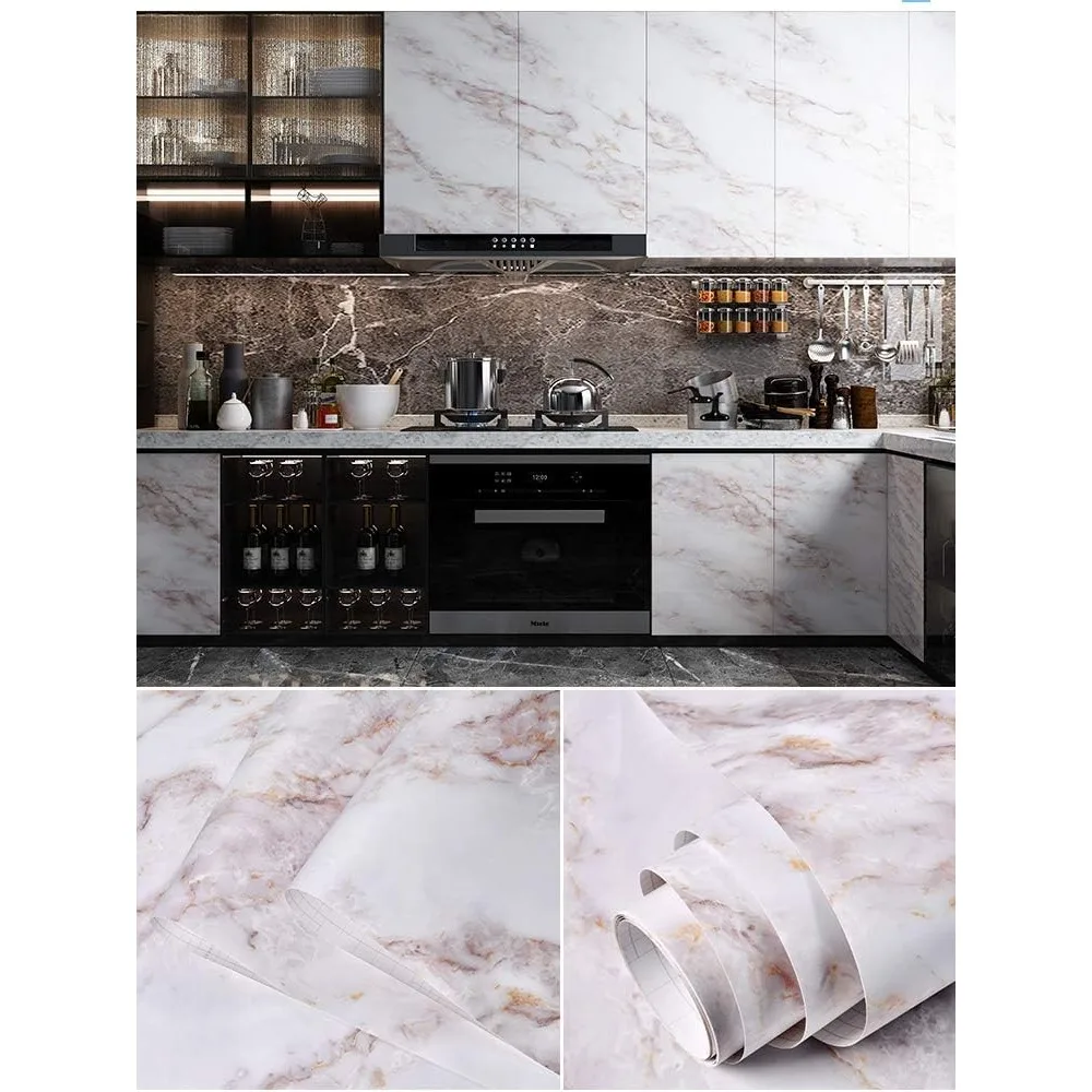 ورق اتصال على سطح الطاولة قابل للتقشير واللصق بتأثير رخامي - ورق جدران غير لامع ذاتي اللصق قابل للإزالة لسهولة التركيب والأناقة