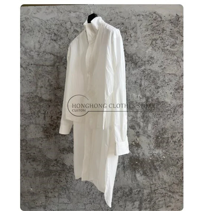 

2026 Original cotton casual solid-color long-sleeved design mid-length wrap-around shirt for men and women