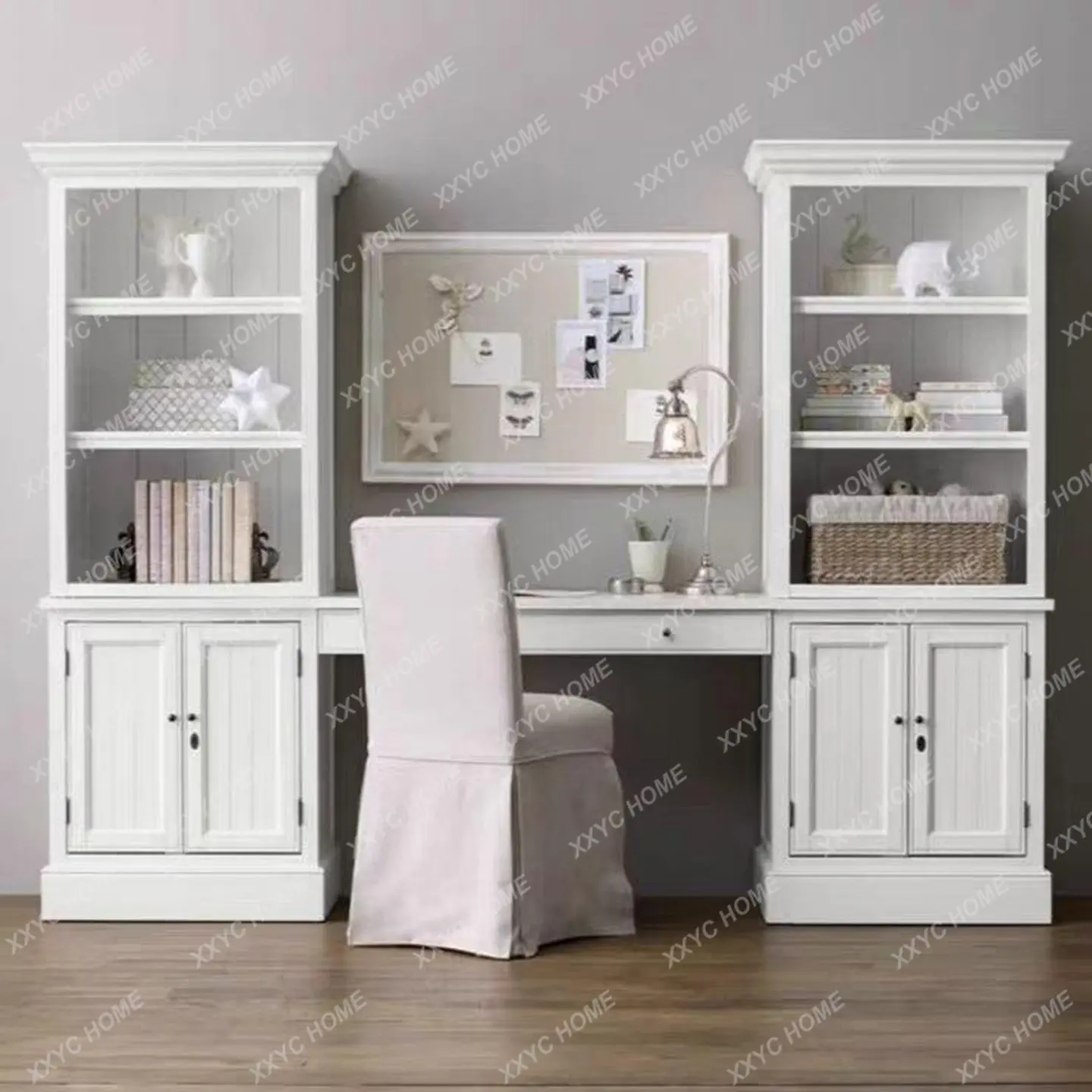 Retro solid wood desk bookcase integrated combination study table rural home wall bookshelf desk cabinet