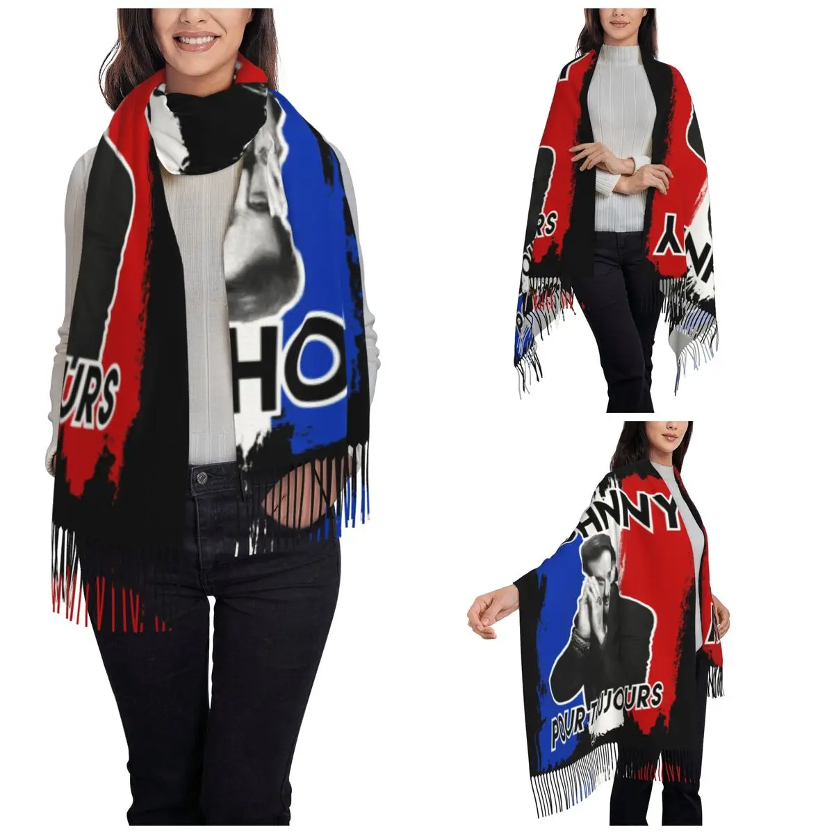 Johnny Hallyday Forever Scarf for Womens Warm Winter Shawls and Wrap Rock Music Long Shawl Scarf for Daily Wear