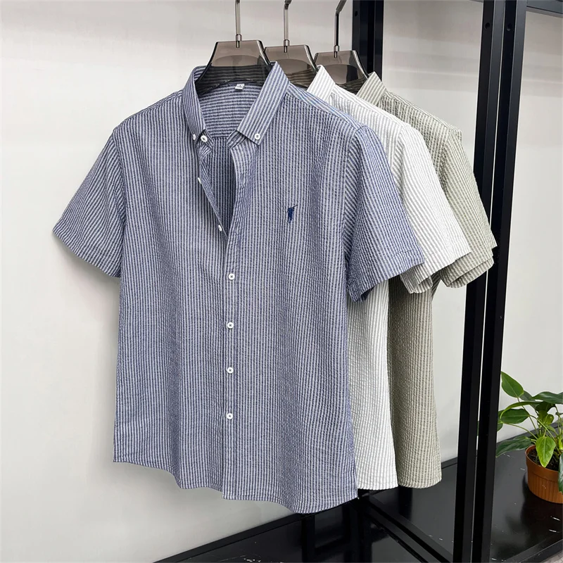 100% pure cotton high-end short sleeve shirt luxury brand classic Paul embroidery fashion stripe design golf casual men's wear