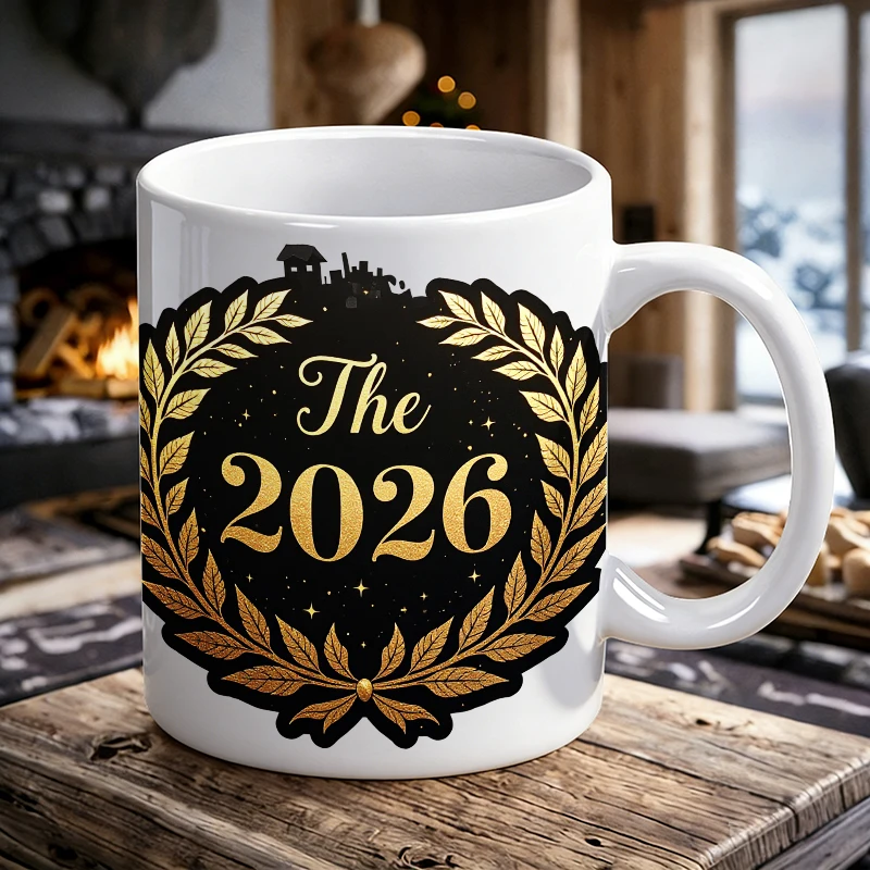 

2026 Gold Foil Laurel Badge Ceramic Cup, Coffee Cup, Milk Cup, Office Tea Cup, Drinking Cup, Does Not Fade, Gift for Friends