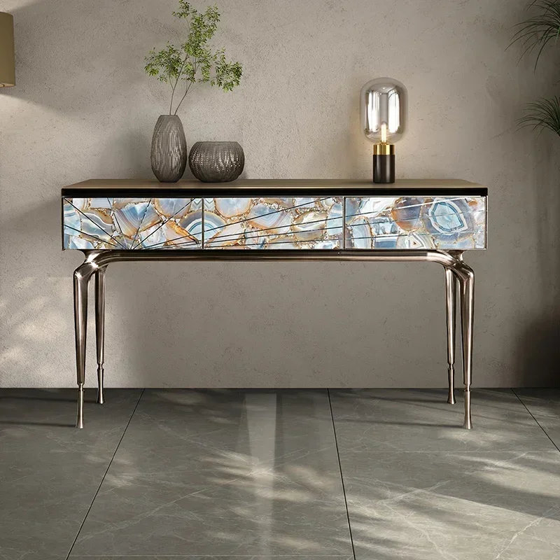 Entry entrance cabinet Natural agate stone entrance table