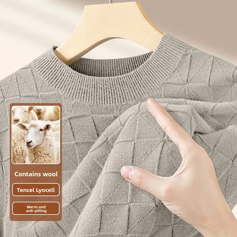 

Теплый вязаный мужской шерстяной свитер с круглым вырезом, базовый слой, повседневный, простой, длинный рукав, зимний, новинка, топ для активного отдыха