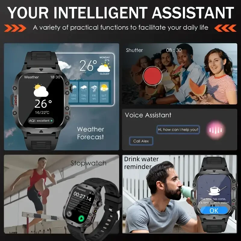 New Original Rugged Military Men Smart Watch Bluetooth Call Fitness Clock 3ATM IP68 Waterproof Sports Smartwatch for Xiaomi