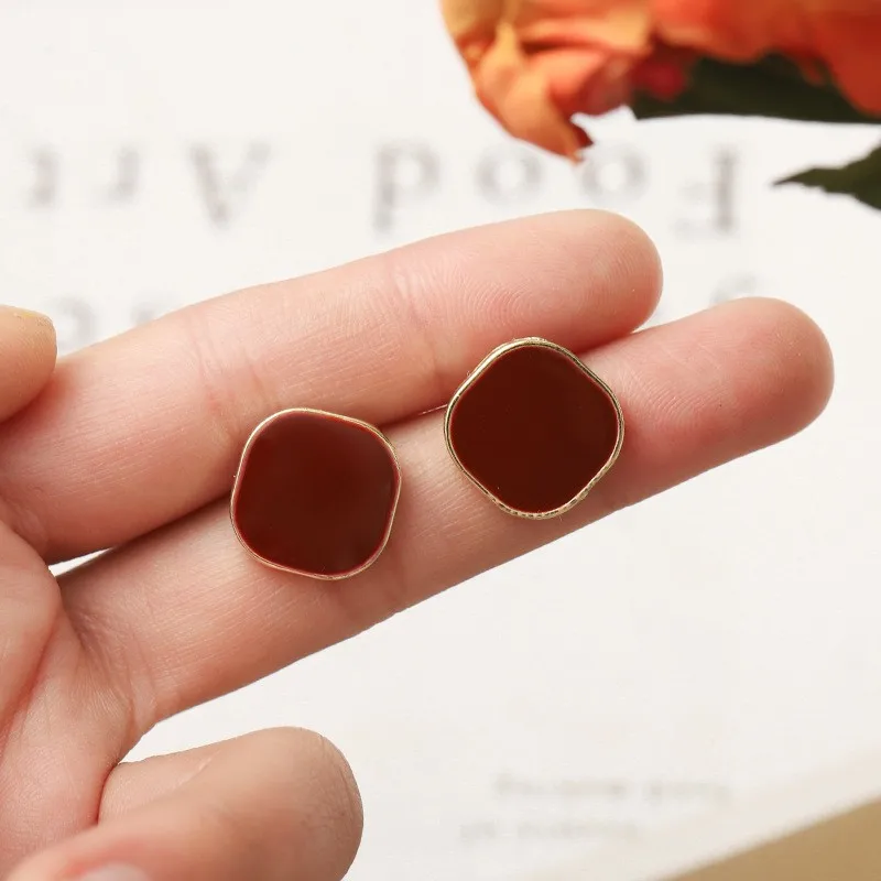 925 Silver Needle Korean Fashion Wine Red Square Earrings For Women Jewelry 2026 Trending New Vintage Women's Stud Earrings A313