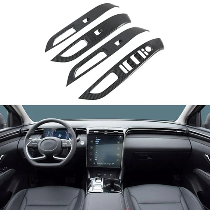 

X-T Car Window Glass Lift Trim Cover Stickers For Hyundai Tucson L Nx4 2021-2022 Carbon Fiber LHD