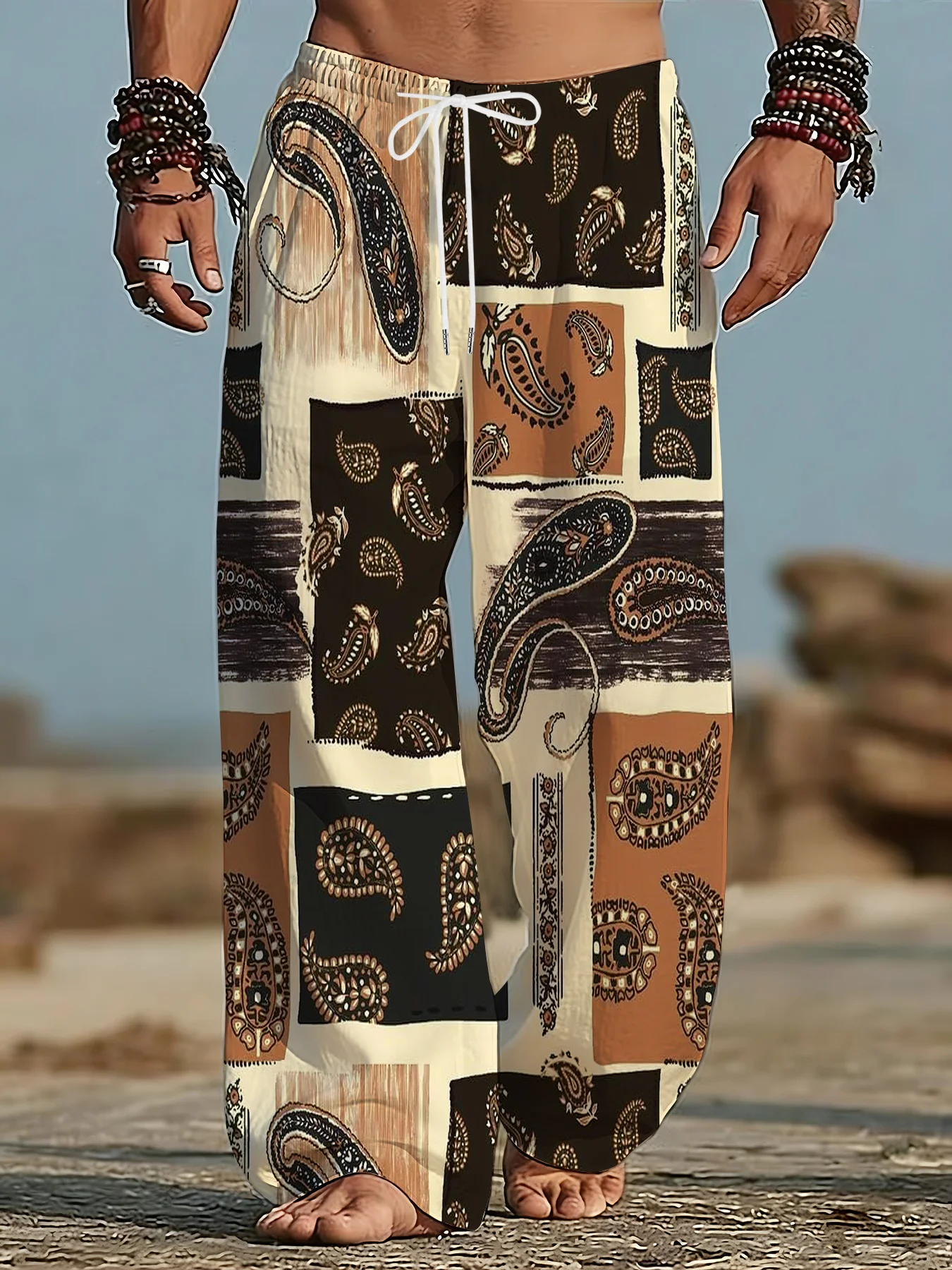 New Arrivals Bohemian Paisley 3DPrint Unisex Straight Leg Jogger Pants Lightweight Trousers for Beach Vacation Casual Daily Wear