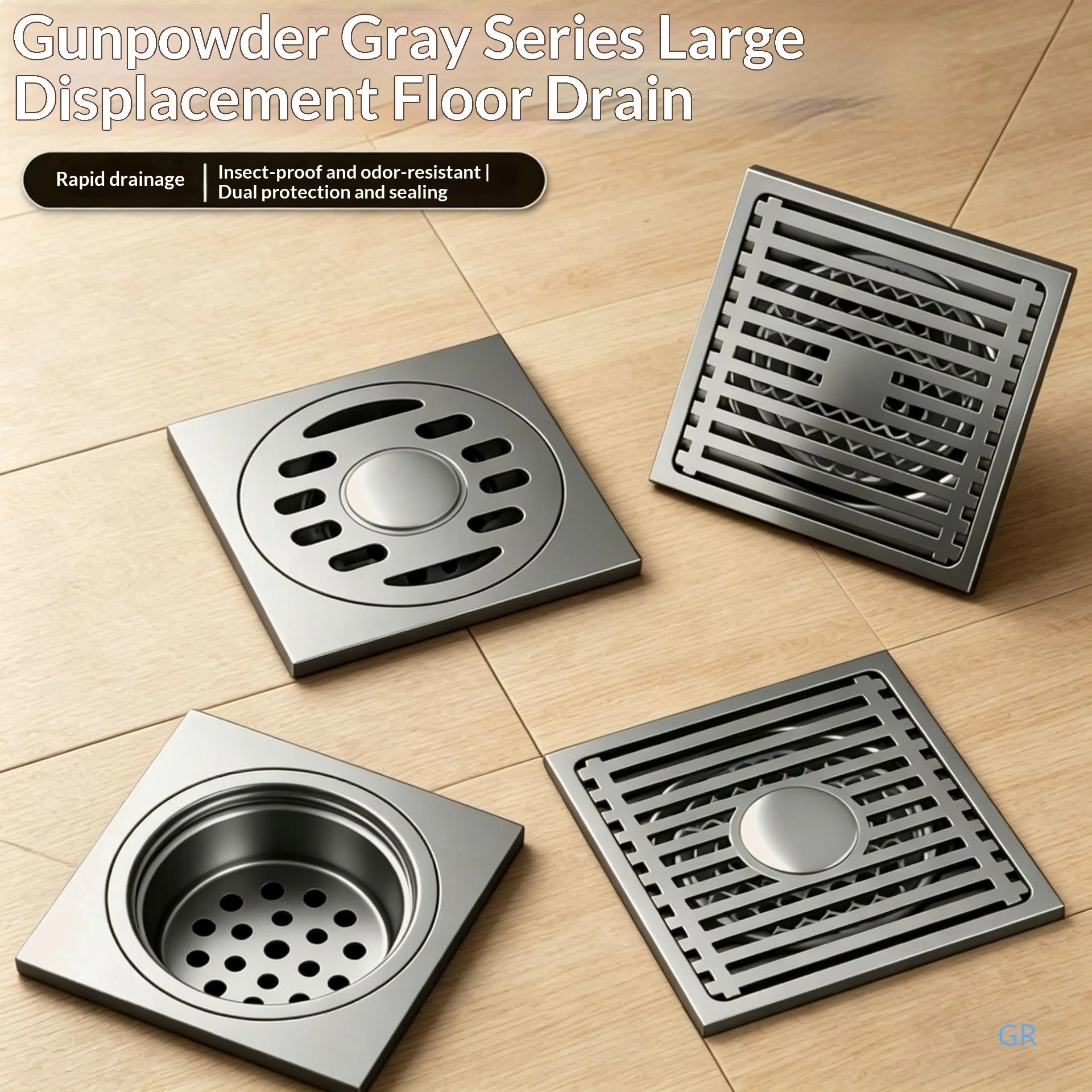 Stainless Steel Gun Grey Floor Drain Anti Odor Insect Large Flow Bathroom