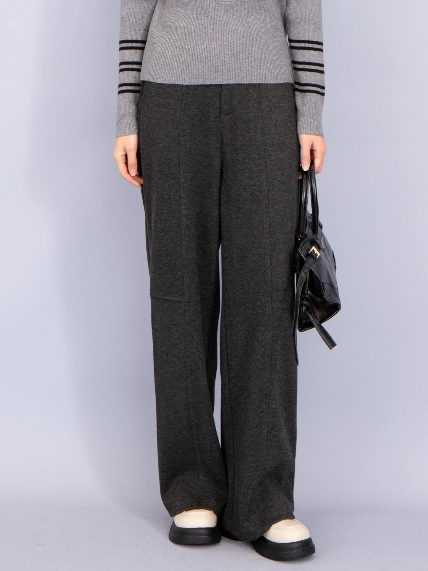 

plus Size Casual Thiened Woolen Straight Leg Pants High Waist Wide Leg Trousers Drapey Autumn Winter ey Fce Lined Pants