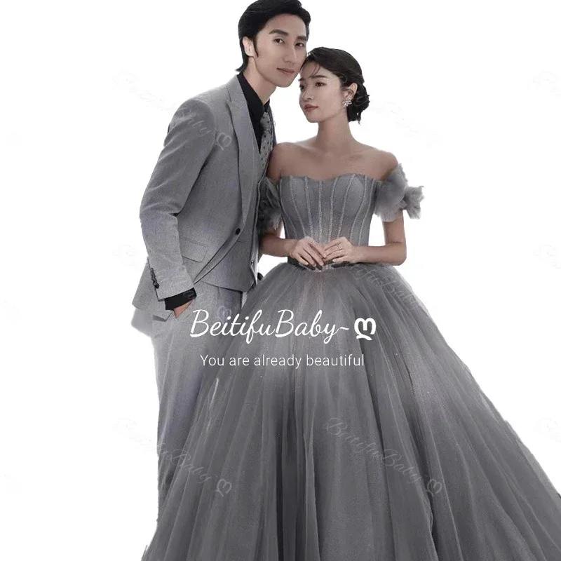 Customized Evening Gown for Women Strapless Party Dresses Fishbone Sleeveless Organza A-line Skirt Princess Style Wedding Dress