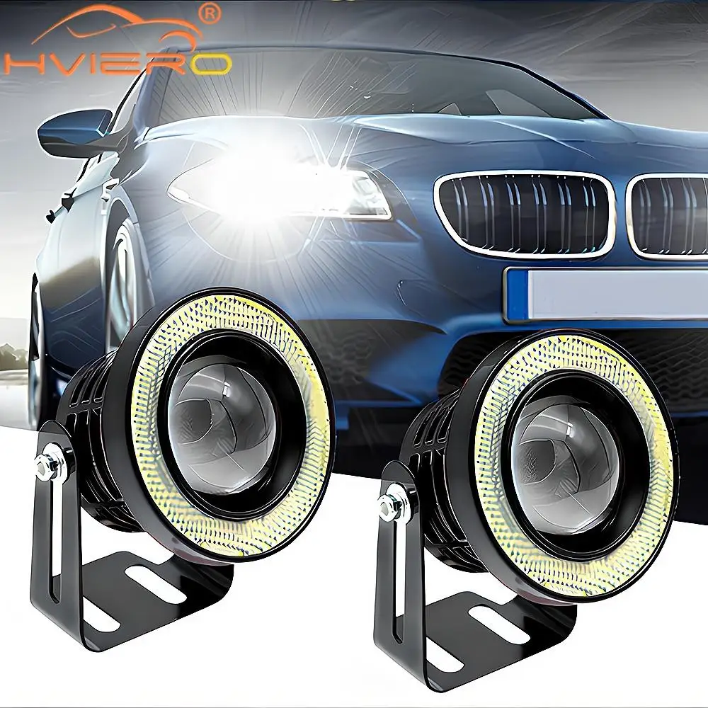 2X Car COB Auto DRL Led 12V HeadLamps Angel Eyes Fog Waterproof Headlights DRL Daytime Running DayLight Turn Signal Trunk Led image 2