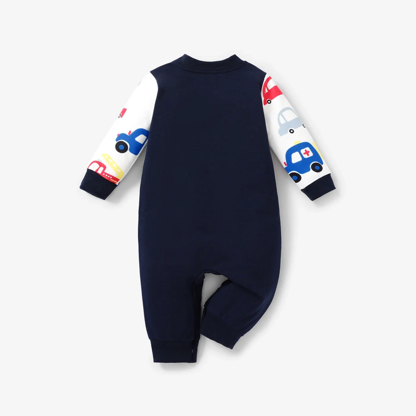 PatPat Baby Boy Childlike Vehicle Pattern Long Sleeve Jumpsuit Soft and Comfortable  Perfect for Outings and Daily Wear