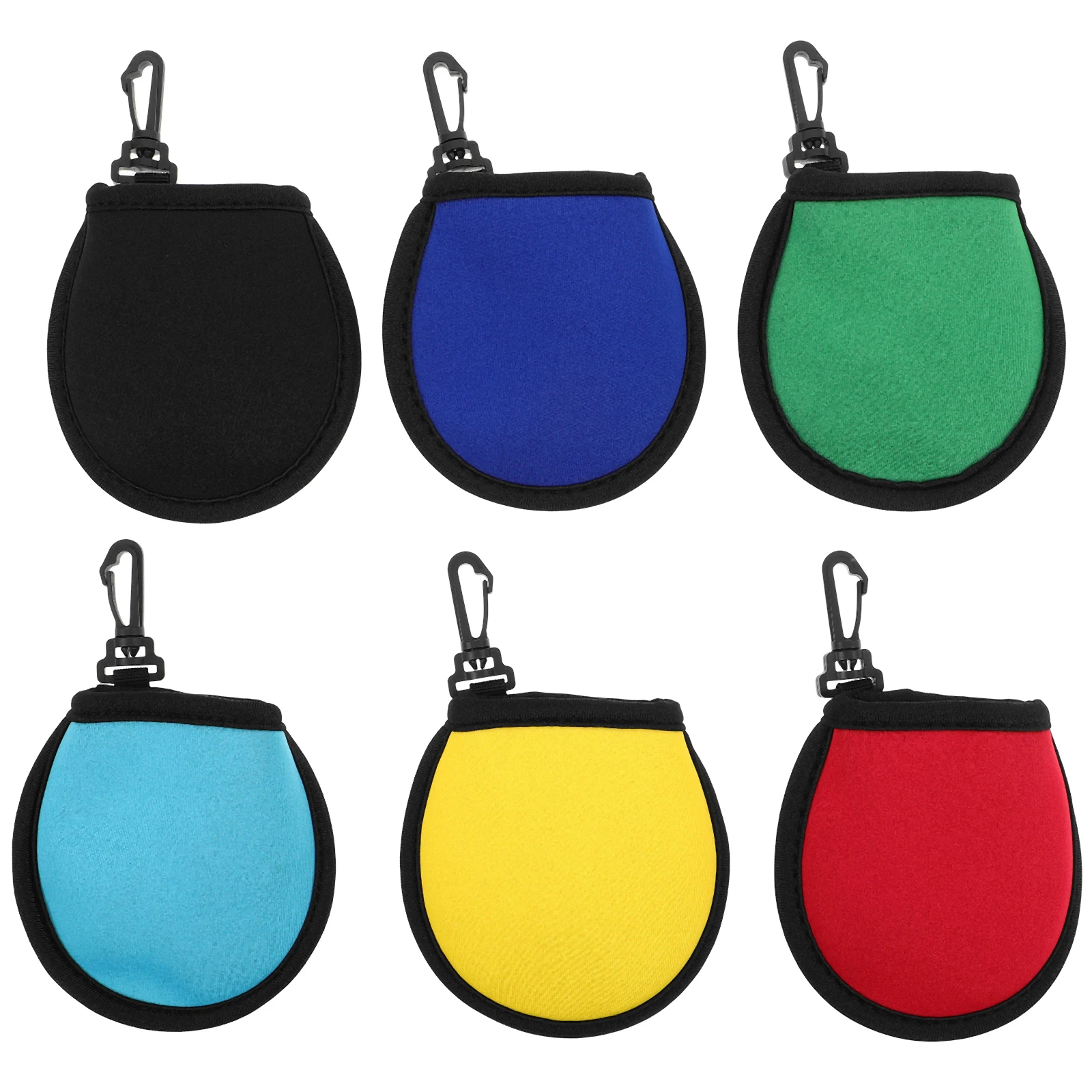 

6pcs Ball Washer Pouch Cleaning Bag Hook Waist Portable Accessories SBR Material Durable Design Golf Tee Bag Pouch