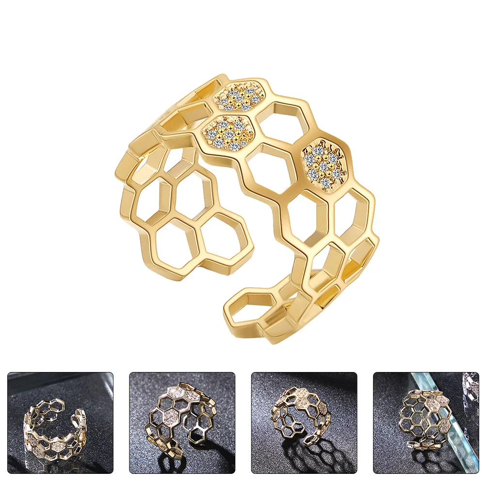 14K Gold Plated Copper Ring Zircon Inlaid Fashion Jewelry Finger Decoration Durable Engagement Gift Stylish Design