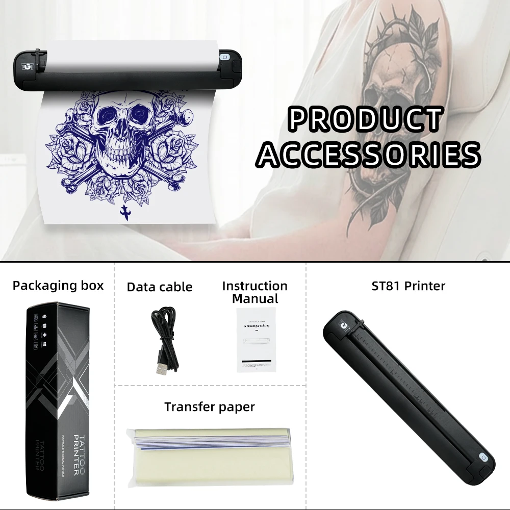ST81 Portable Tattoo Stencil Printer Machine Bluetooth Thermal Tattoo Transfer Printer for Artists And Beginners