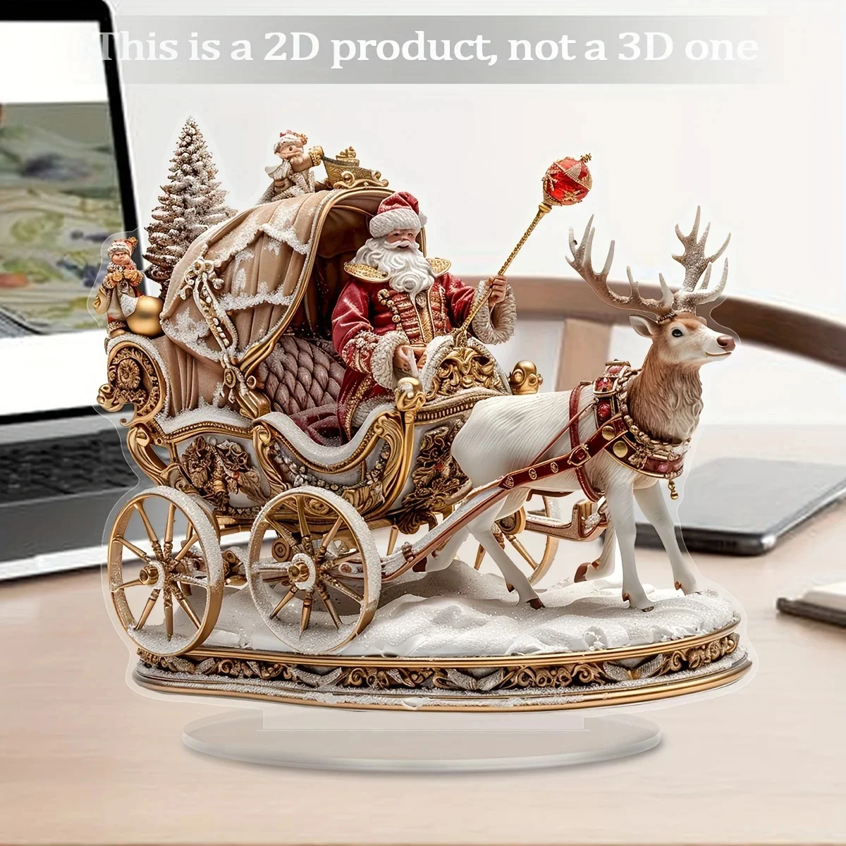 Santa Claus Sleigh Reindeer Acrylic - Christmas Themed Desktop Ornament With Base, Suitable For Home And Office Decoration