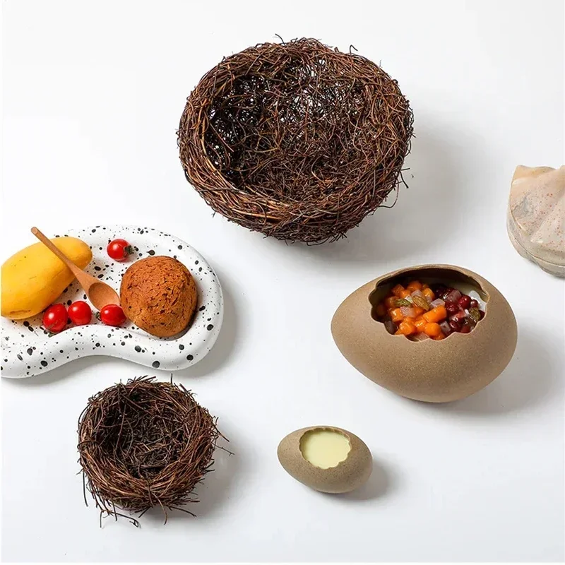 Creative Dessert Bowl Noodle Bowl Hydroponic Egg Shell Ostrich Vase Cute With Nest Home Decoration Modern Simple Ceramic Craft