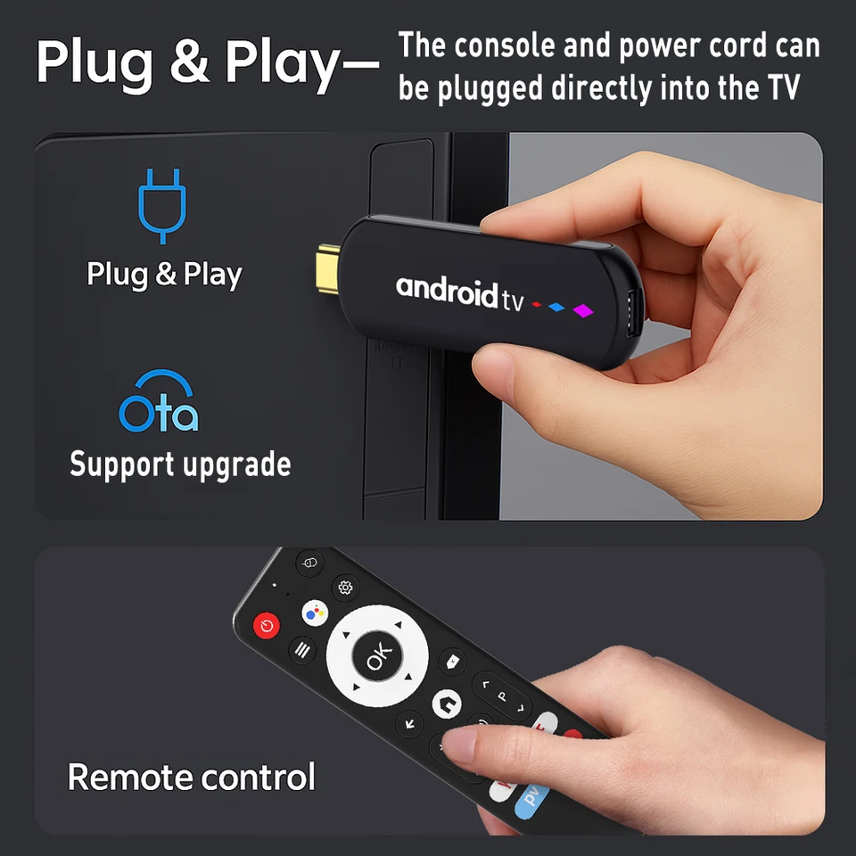 TV Stick Android S905L3 H96 MAX Android 14.0 4K Quad Core 2.4G 5G Wifi BT Reproductor multimedia para hogar Asistente de voz Smart TV Stick 4