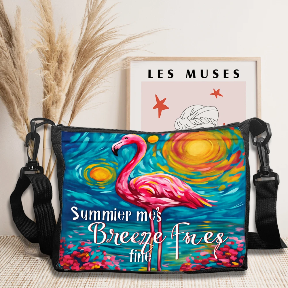 Flamingo Art Crossbody Bag Multicolor Summer Breeze Flamingo And Sunset Print Shoulder Bags For Beach Vacation Travel And Everyd