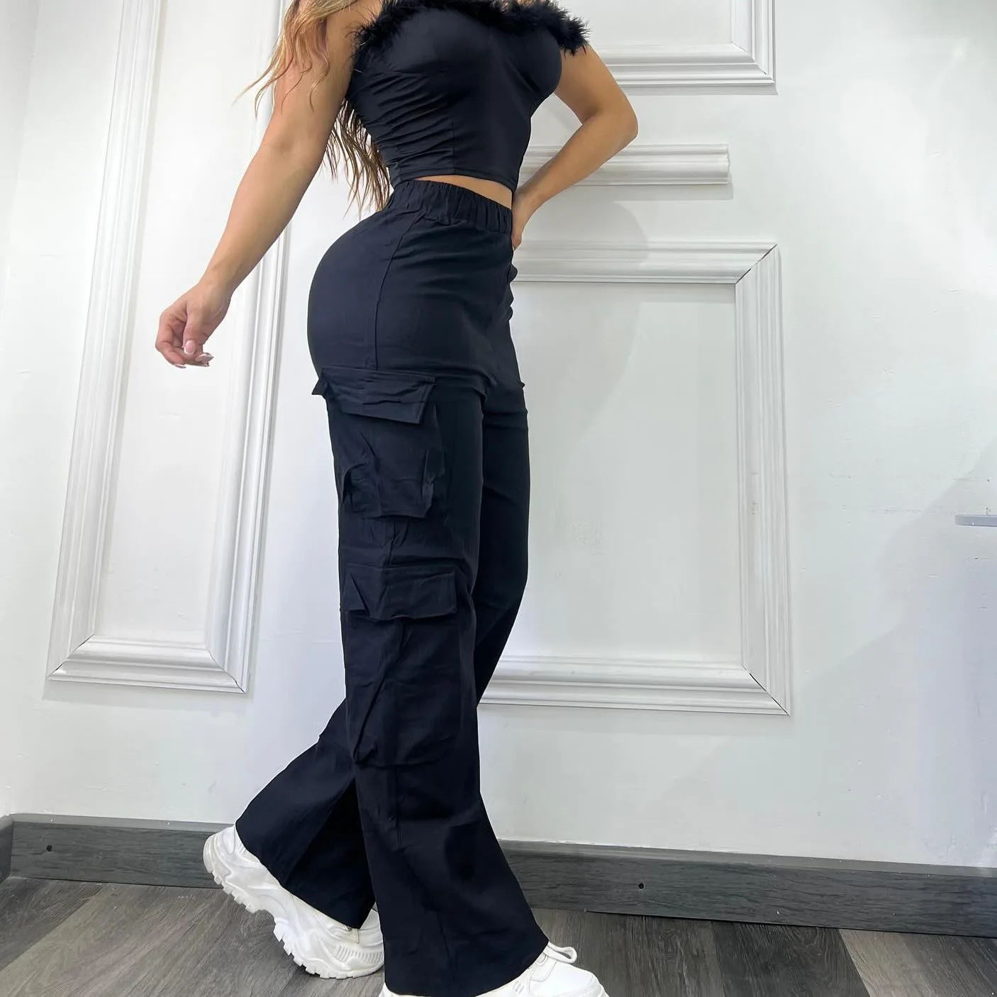 2026 Hosen Damen Spring Summer New Style Multi-pocket Wide Leg Trousers Women's Casual Elastic Waist Solid Color Hottie Overalls