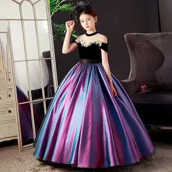 Toddler Girls Very Elegant Gown Flower Girls Bridesmaid Dress for Wedding Teen Girl Lace Cold Shoulder Long Party Dresses Formal