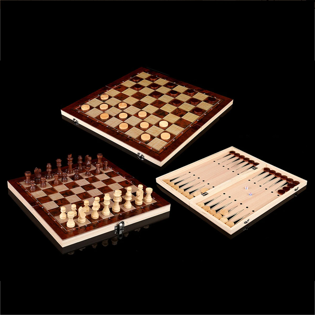 3 in 1 Chess Board, Folding Wooden Portable Chess Game Board, Wooden Chess Board for Adults(Chess + Checkers and Backgammon)