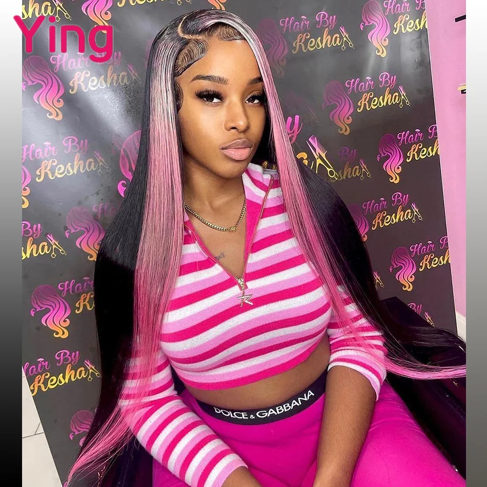 

200% Highlight Pink Colord Bone Straight Lace 13X6 Lace Frontal Human Hair Wigs for Women Brazilian 36 Inch 13x4 Lace Front Wigs